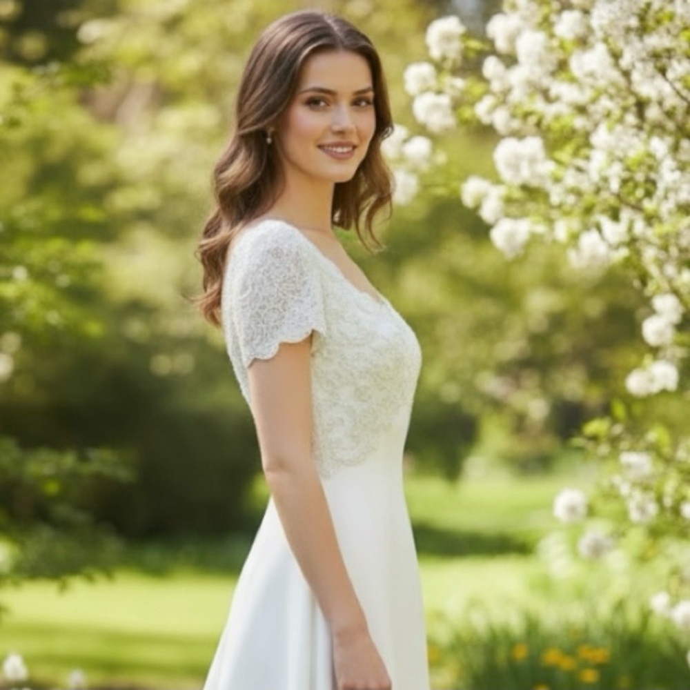 Elegant White Lace Wedding Dress by Amy Lee Hilton Bridal Size 4 - Picture 6 of 15
